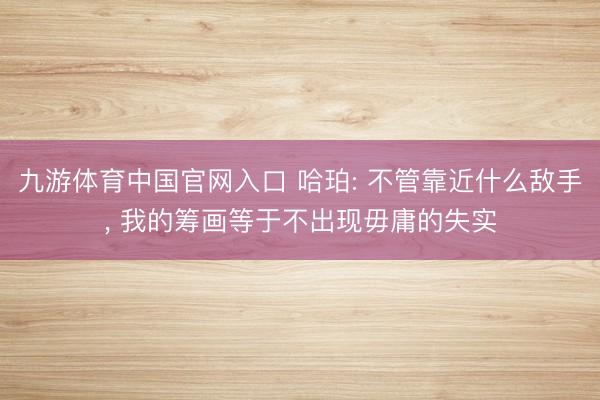 九游体育中国官网入口 哈珀: 不管靠近什么敌手， 我的筹画等于不出现毋庸的失实
