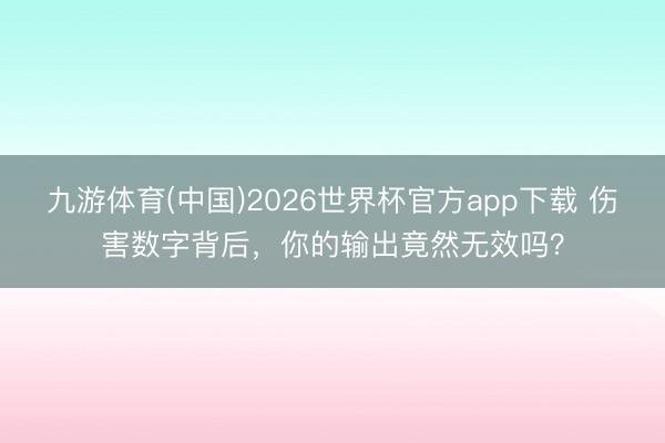 九游体育(中国)2026世界杯官方app下载 伤害数字背后，你的输出竟然无效吗？