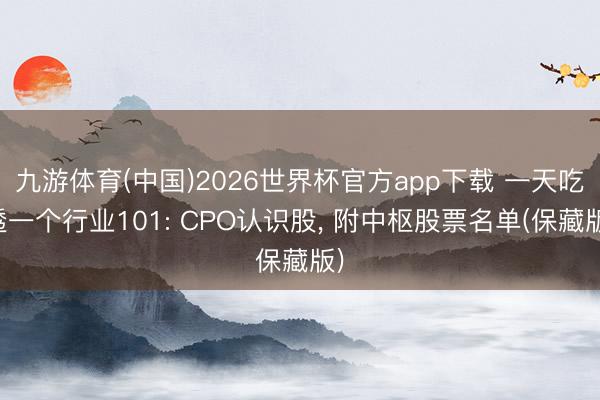 九游体育(中国)2026世界杯官方app下载 一天吃透一个行业101: CPO认识股， 附中枢股票名单(保藏版)